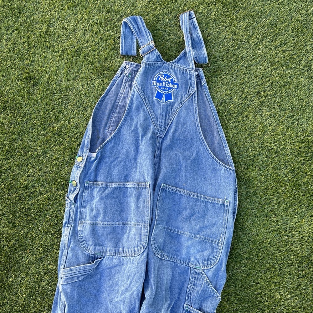 Pabst Blue Ribbon Denim Overalls in Blue